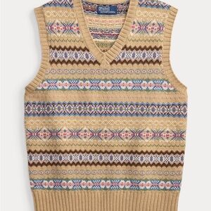 Polo by Ralph Lauren Cotton and Wool Tan Fair Isle Men's Sweater Vest Size Med